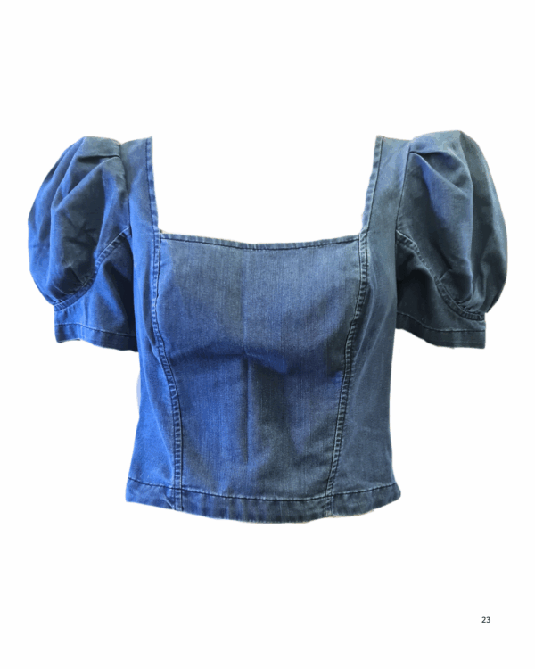 Cropped jeans com manga princesa