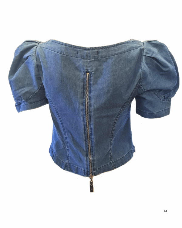Cropped jeans com manga princesa - Imagem 2