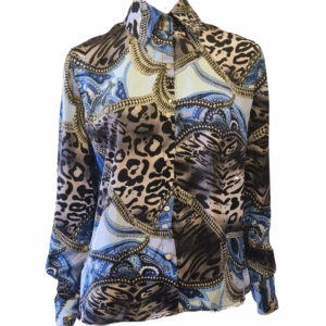 Camisa mabelle de estampa azul e lilás